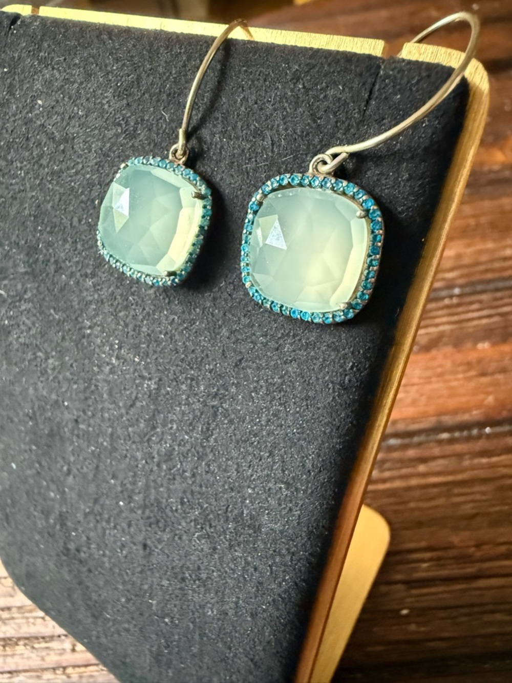 Aqua Glass Drop Earrings with Blue Crystal Halo